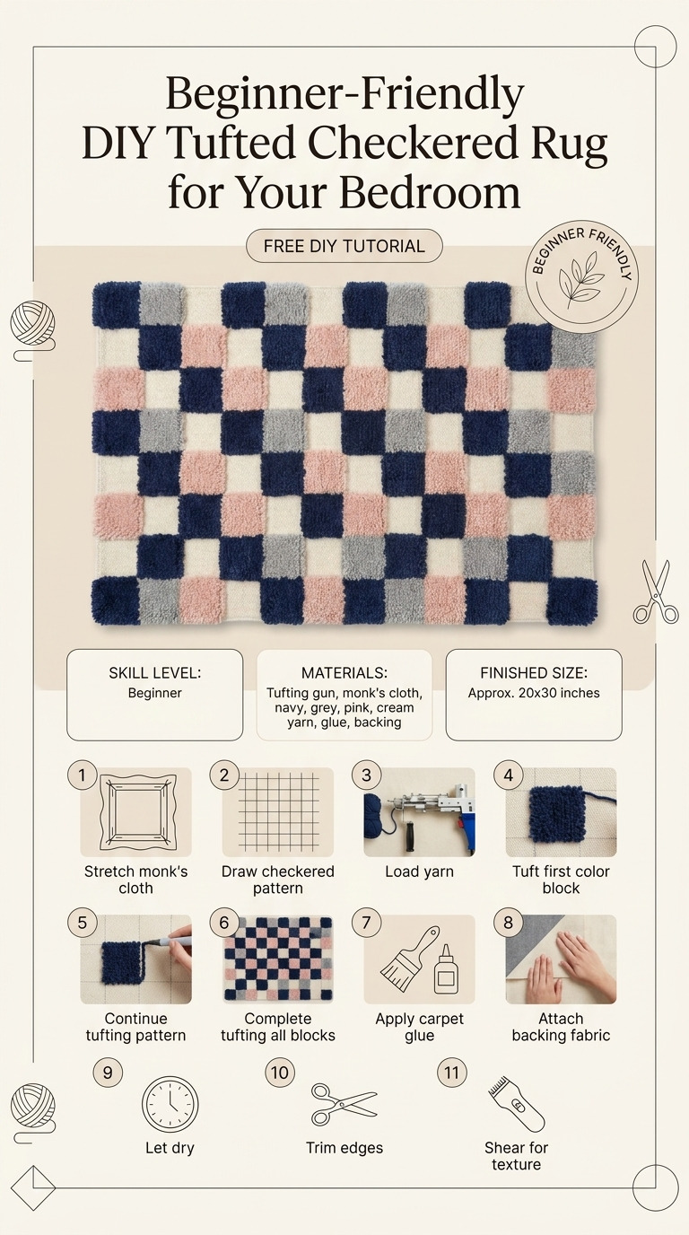 Beginner-Friendly DIY Tufted Checkered Rug for Your Bedroom