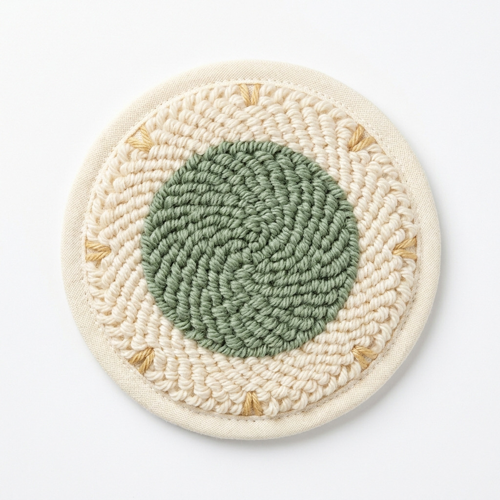 Beginner Punch Needle Coaster in Sage Green and Cream