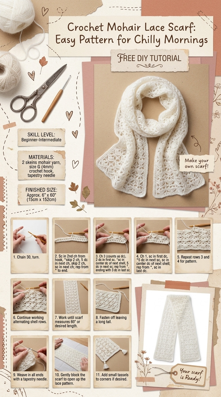 Crochet Mohair Lace Scarf: Easy Pattern for Chilly Mornings