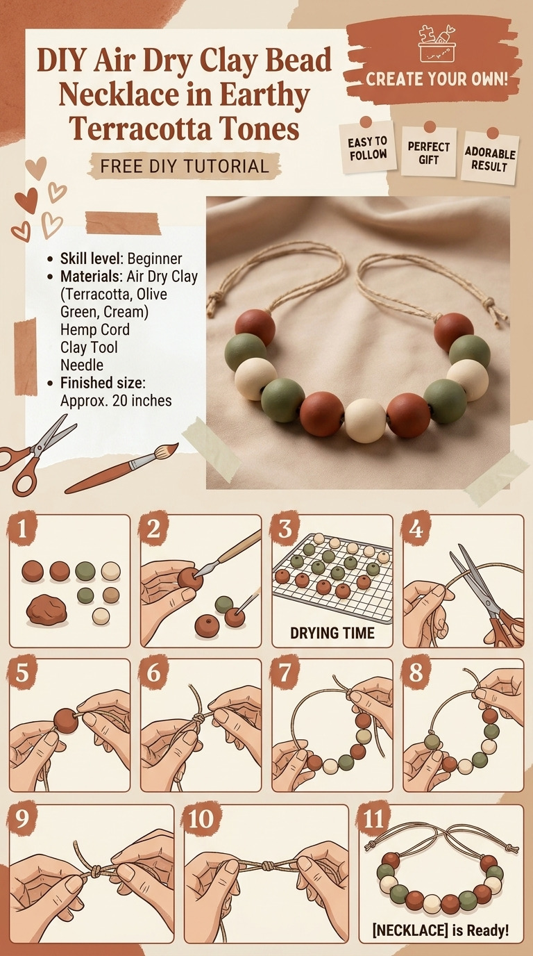 DIY Air Dry Clay Bead Necklace in Earthy Terracotta Tones