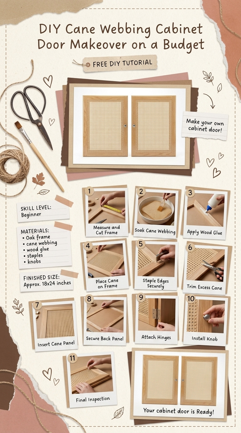 DIY Cane Webbing Cabinet Door Makeover on a Budget