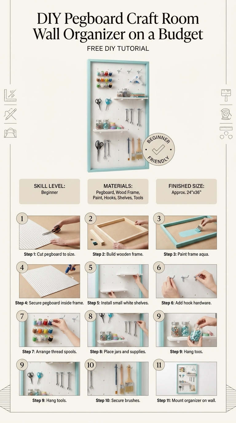 DIY Pegboard Craft Room Wall Organizer on a Budget