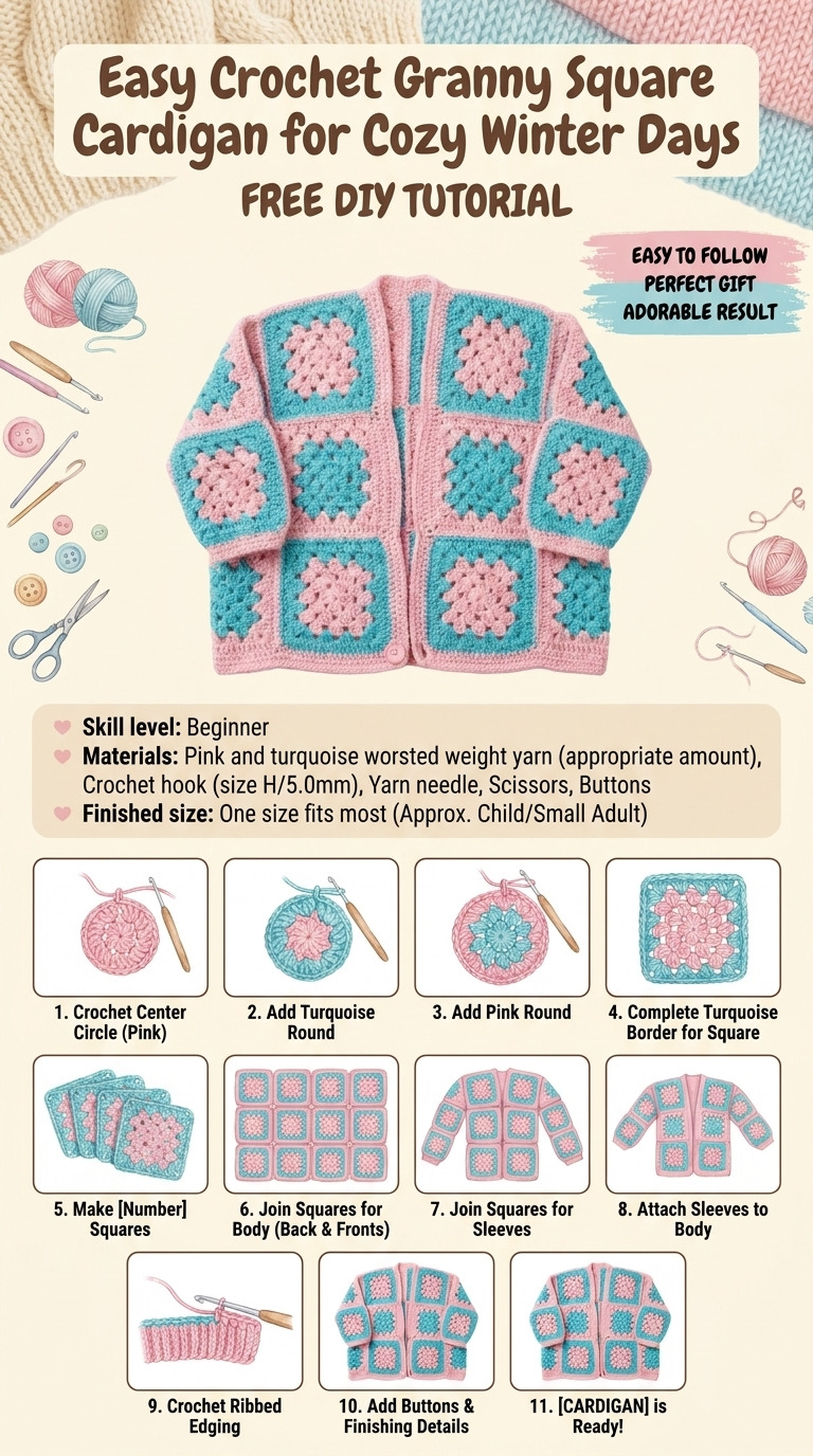 Easy Crochet Granny Square Cardigan for Cozy Winter Days