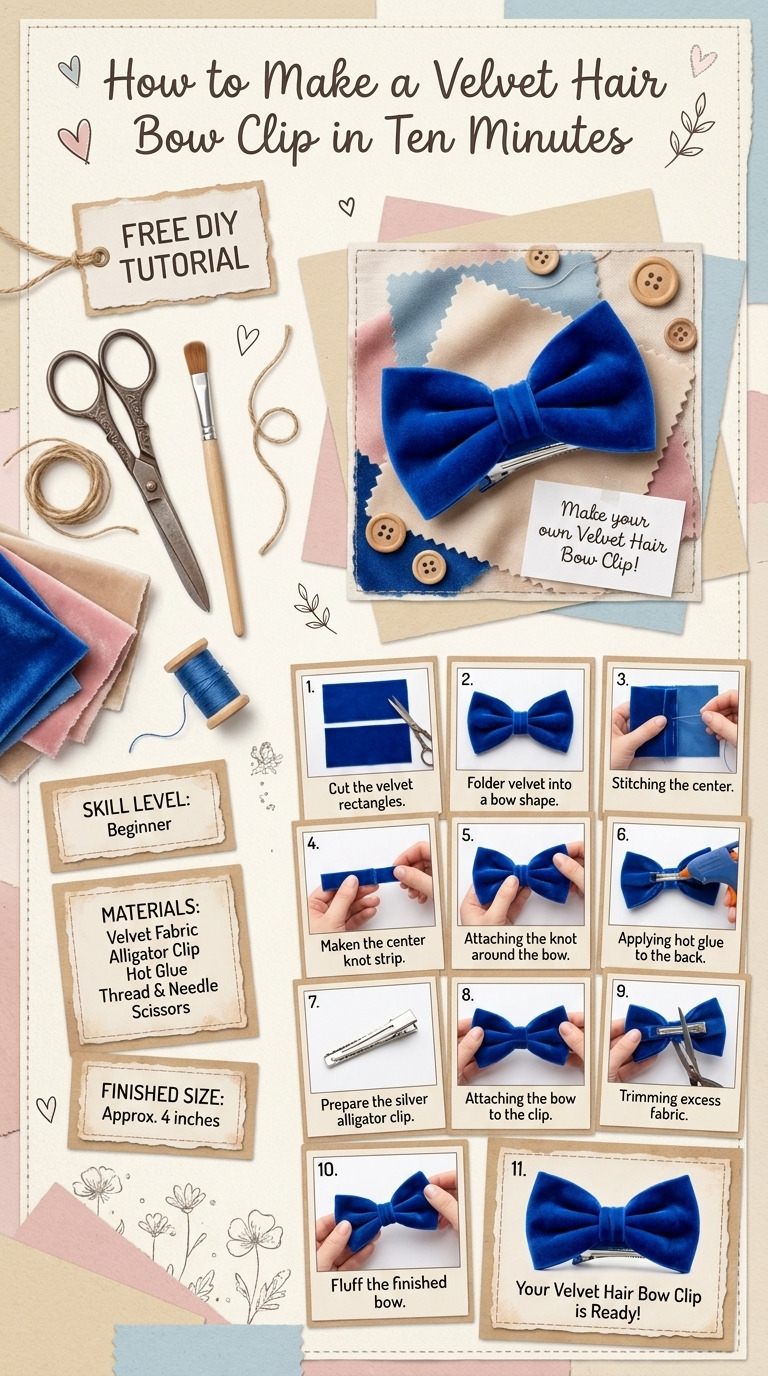 How to Make a Velvet Hair Bow Clip in Ten Minutes