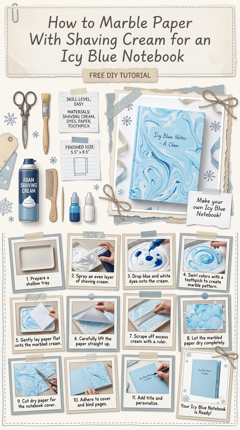How to Marble Paper With Shaving Cream for an Icy Blue Notebook