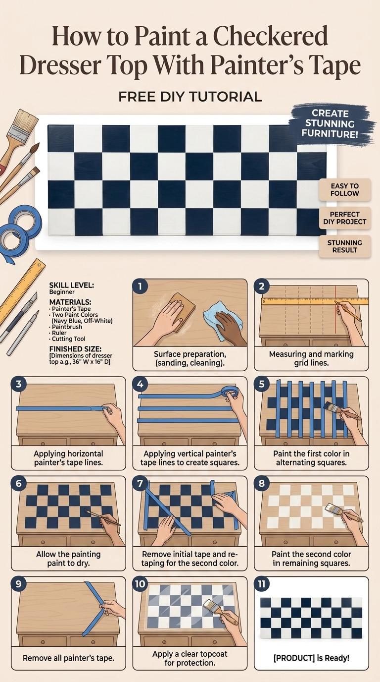 How to Paint a Checkered Dresser Top With Painter's Tape — An Easy DIY Anyone Can Do