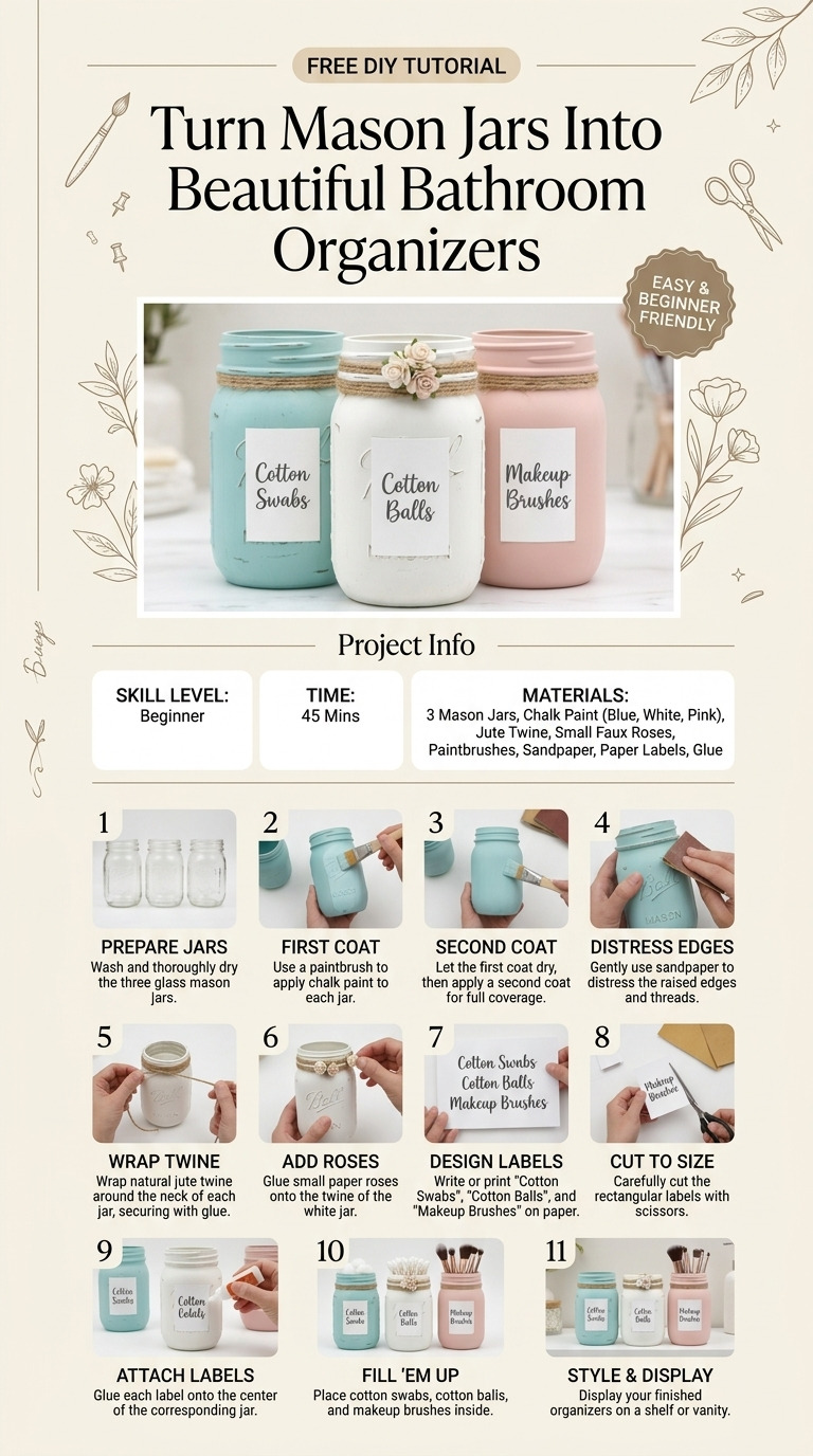 Turn Mason Jars Into Beautiful Bathroom Organizers — An Easy DIY Anyone Can Do