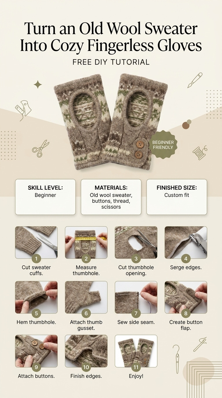 Turn an Old Wool Sweater Into Cozy Fingerless Gloves — An Easy DIY Anyone Can Do
